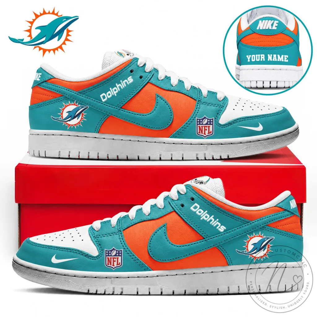 Miami Dolphins National Football League Dunk Low Shoes Custom Name Sneakers 1 Miami Dolphins National Football League Dunk Low Shoes Custom Name Sneakers