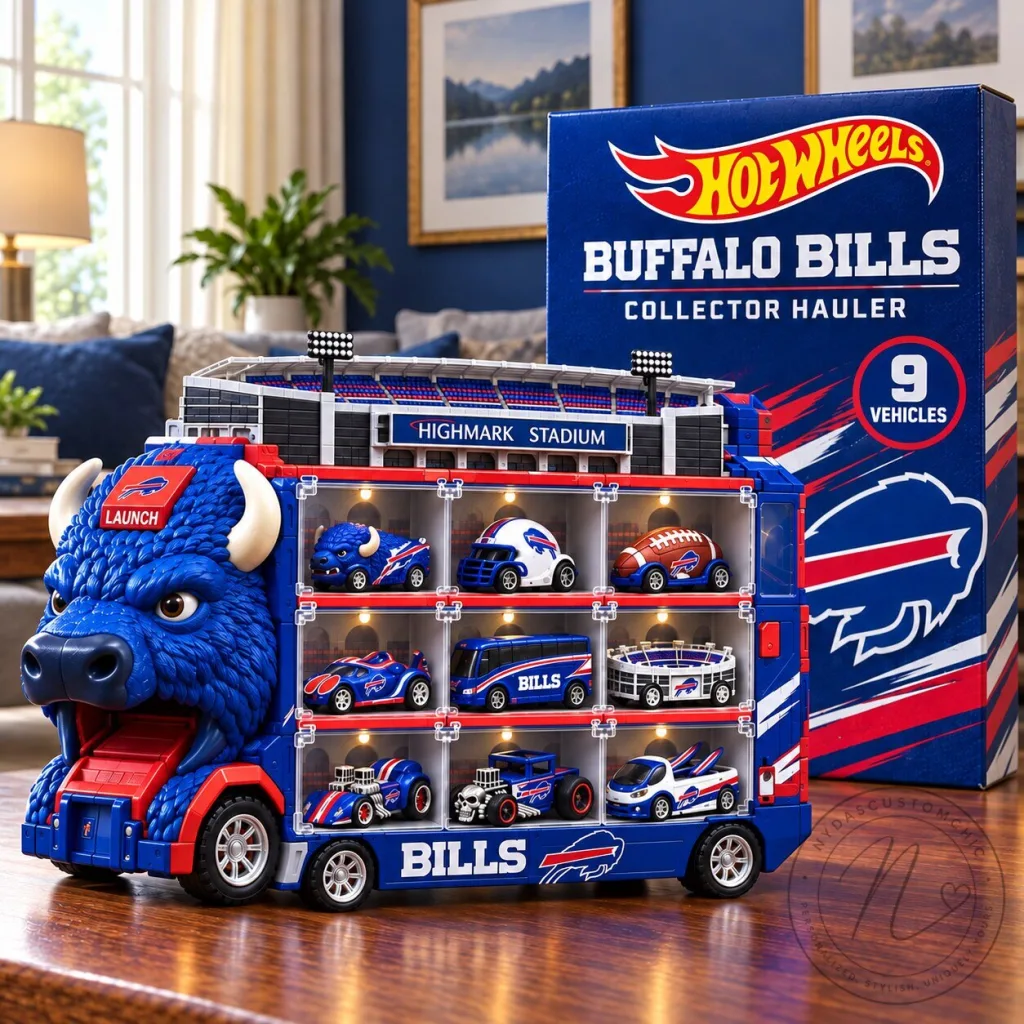 Buffalo Bills Hot Wheels Collector Hauler Truck with 9 Vehicles Set Buffalo Bills Hot Wheels Collector Hauler Truck with 9 Vehicles Set