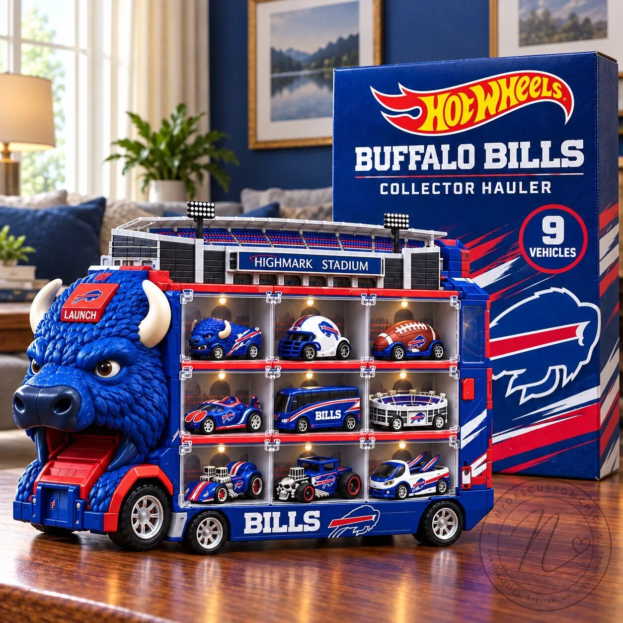 Buffalo Bills Hot Wheels Collector Hauler Truck with 9 Vehicles Set