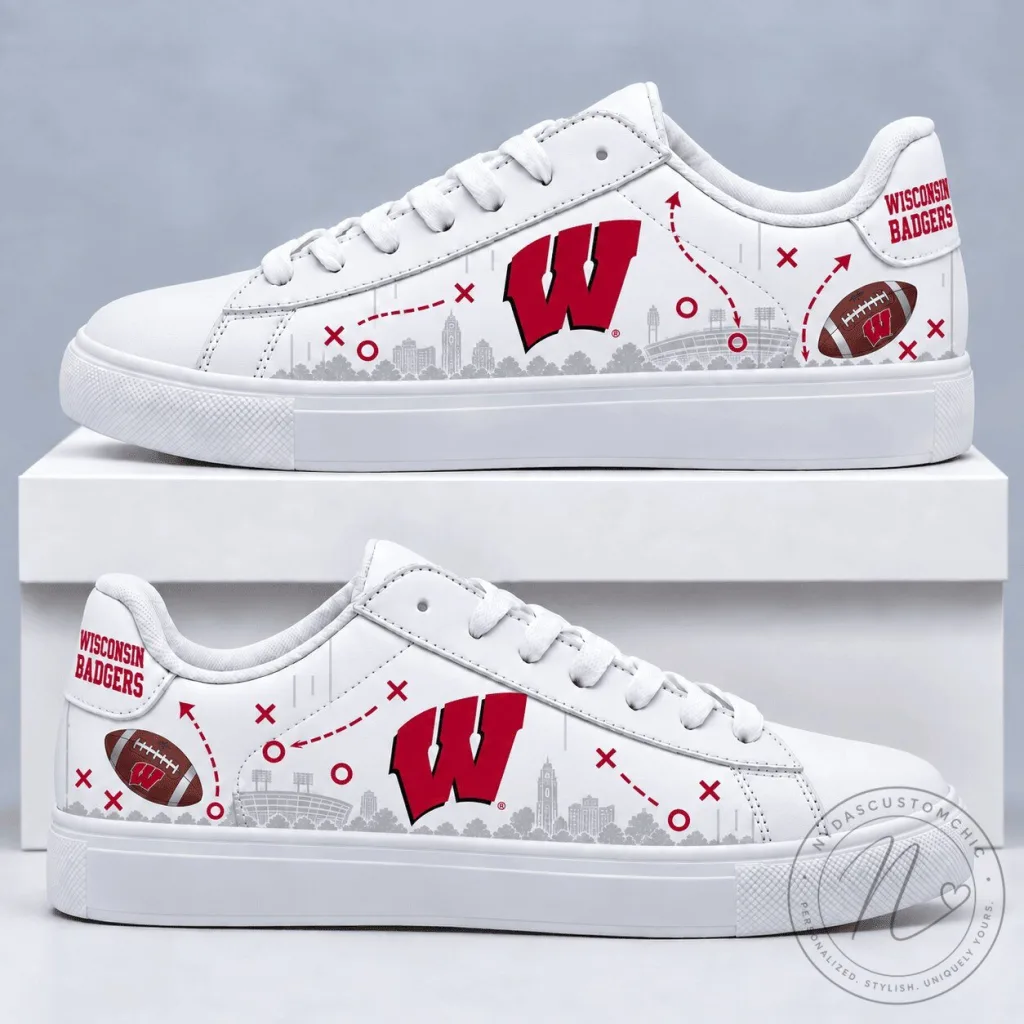 Wisconsin Badgers Football Team White Low Top Sneakers Wisconsin Badgers Football Team White Low Top Sneakers