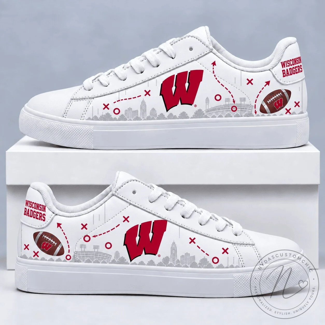 Wisconsin Badgers Football Team White Low Top Sneakers 1 Wisconsin Badgers Football Team White Low Top Sneakers