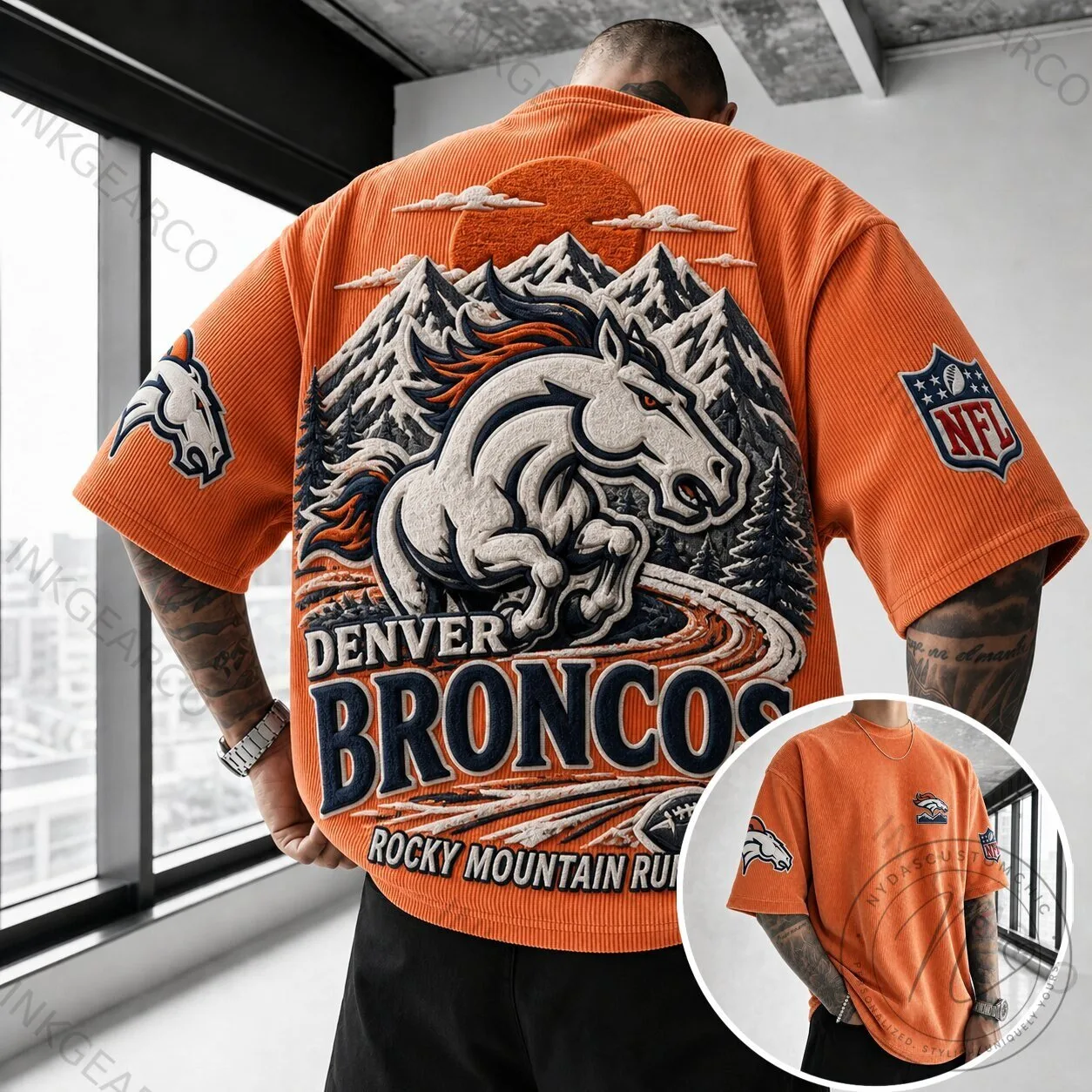Denver Broncos Rocky Mountain Run Embroidered Corduroy Short-Sleeve T-Shirt 5 Denver Broncos Rocky Mountain Run Embroidered Corduroy Short-Sleeve T-Shirt