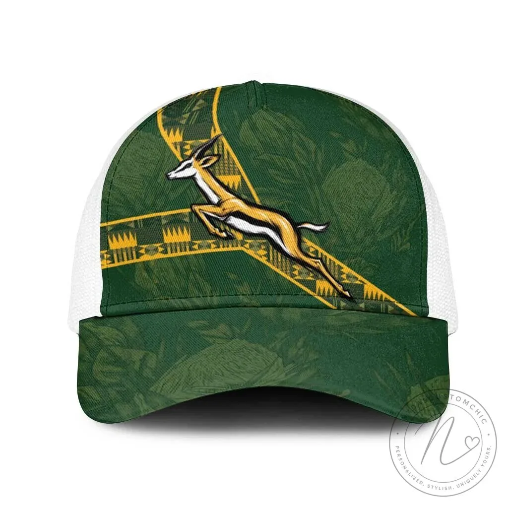 South Africa Rugby Springbok Emblem Green Protea Pattern Trucker Cap Hat 11 South Africa Rugby Springbok Emblem Green Protea Pattern Trucker Cap Hat