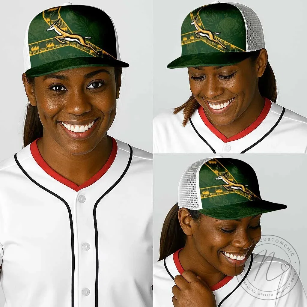 South Africa Rugby Springbok Emblem Green Protea Pattern Trucker Cap Hat 15 South Africa Rugby Springbok Emblem Green Protea Pattern Trucker Cap Hat