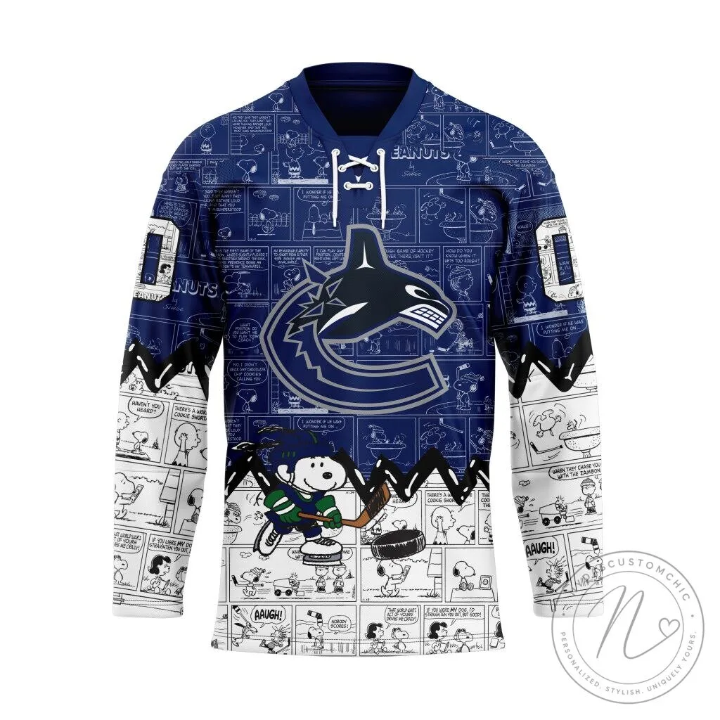 Vancouver Canucks Snoopy Peanuts Comic Strip Hockey Jersey 42 Vancouver Canucks Snoopy Peanuts Comic Strip Hockey Jersey