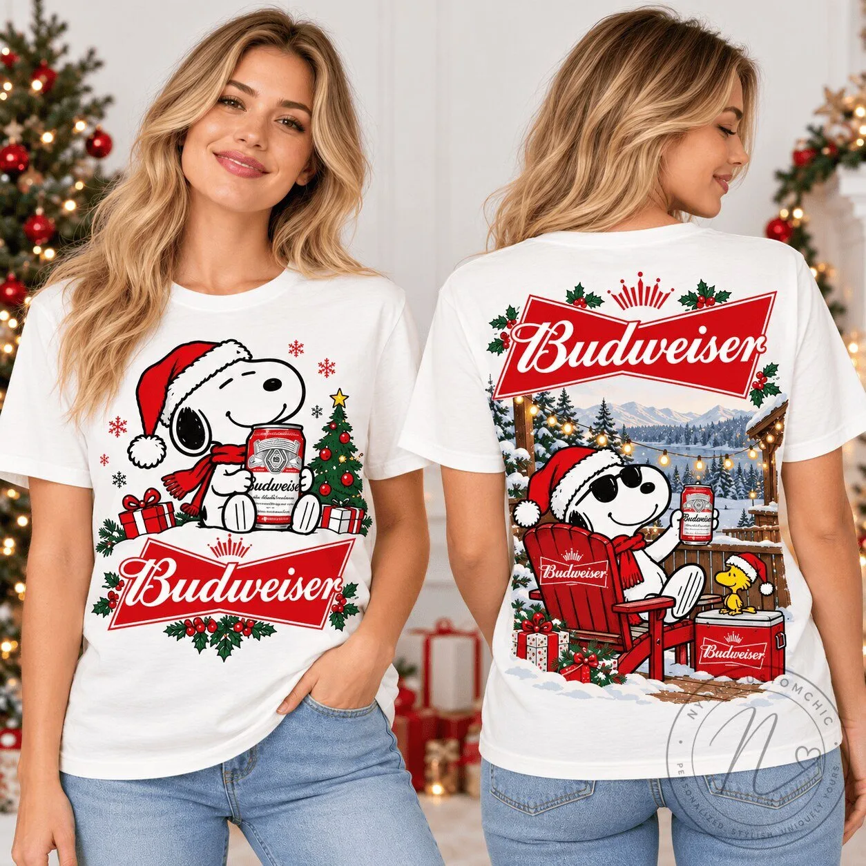 Budweiser Snoopy Christmas Holiday Winter Wonderland White T-Shirt 2 Budweiser Snoopy Christmas Holiday Winter Wonderland White T-Shirt