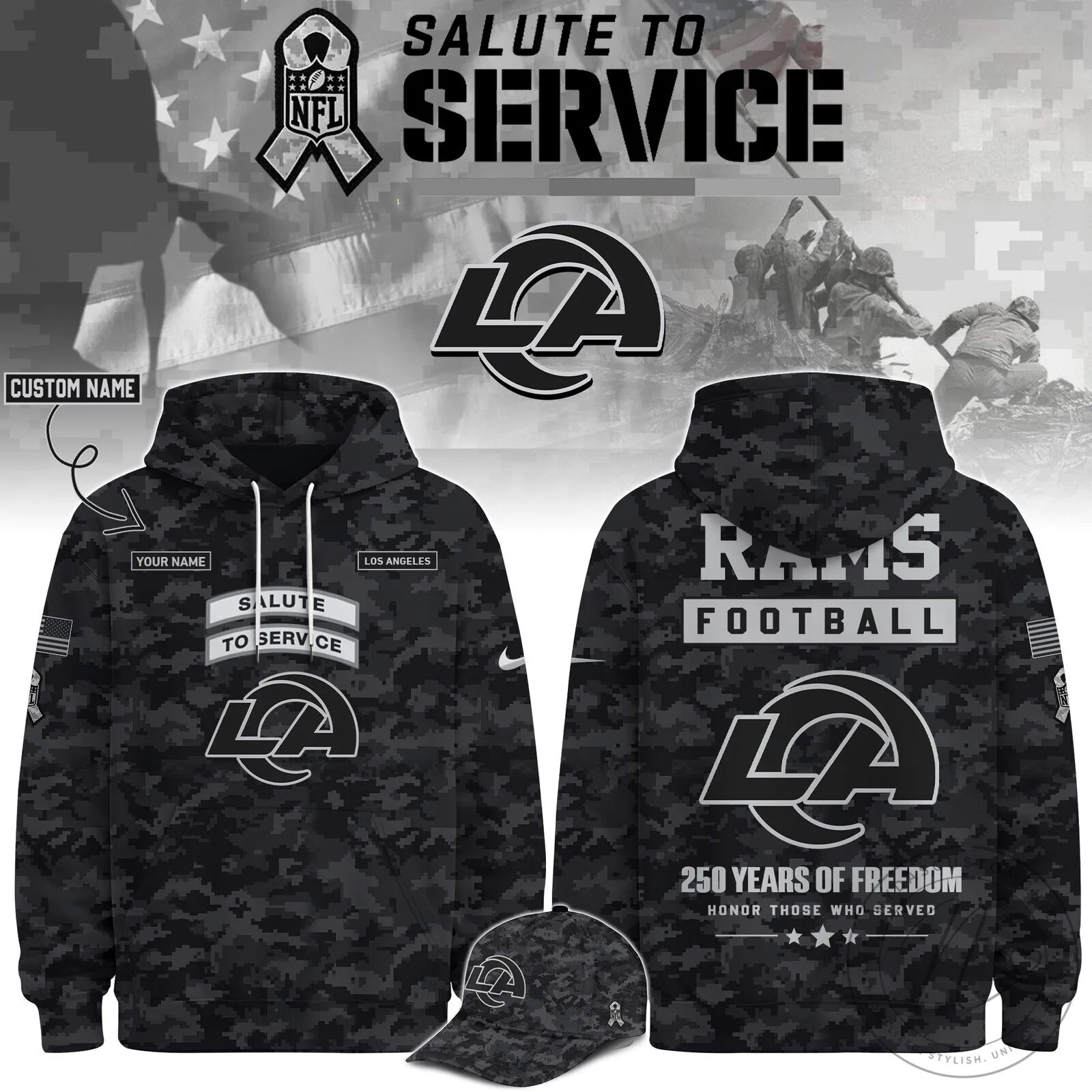 Los Angeles Rams Salute To Service Football Camouflage Hoodie 2 Los Angeles Rams Salute To Service Football Camouflage Hoodie