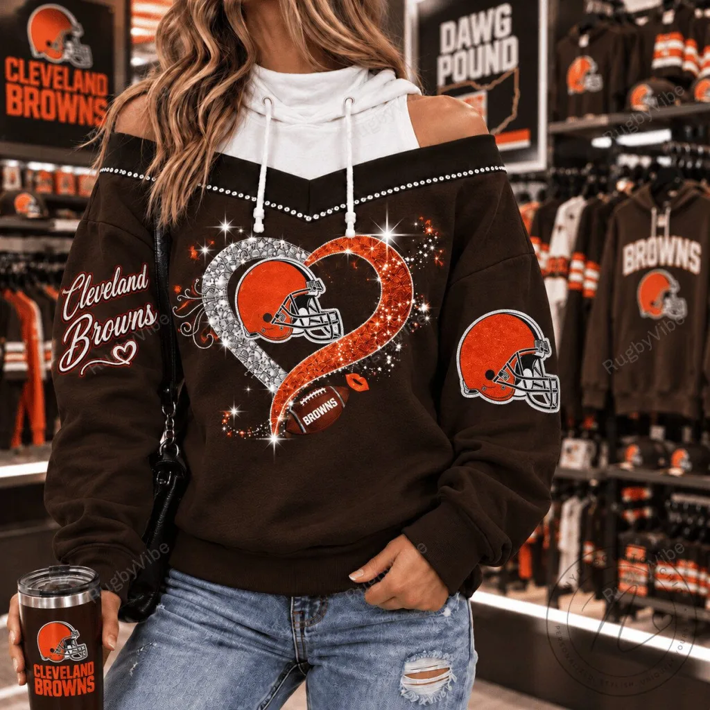 Cleveland Browns Football Team Glitter Heart Design Women's Hoodie Cleveland Browns Football Team Glitter Heart Design Women's Hoodie