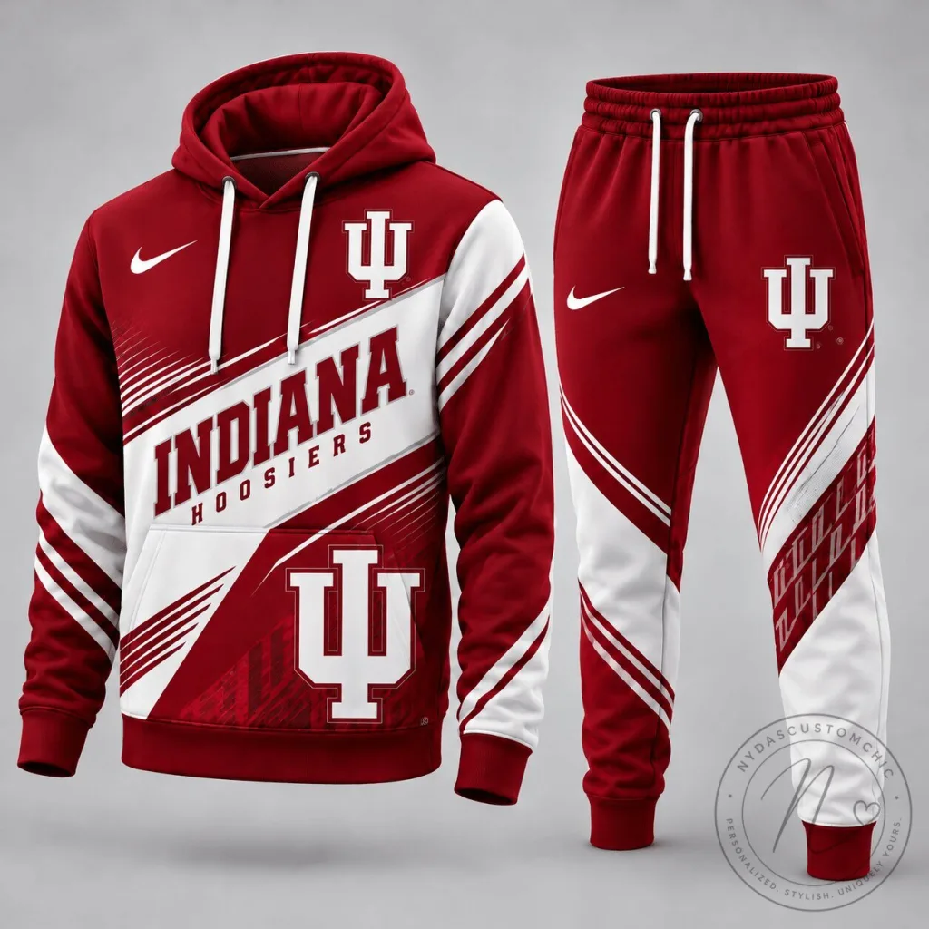 Indiana Hoosiers NCAA Basketball Team Red White Athletic Hoodie Indiana Hoosiers NCAA Basketball Team Red White Athletic Hoodie