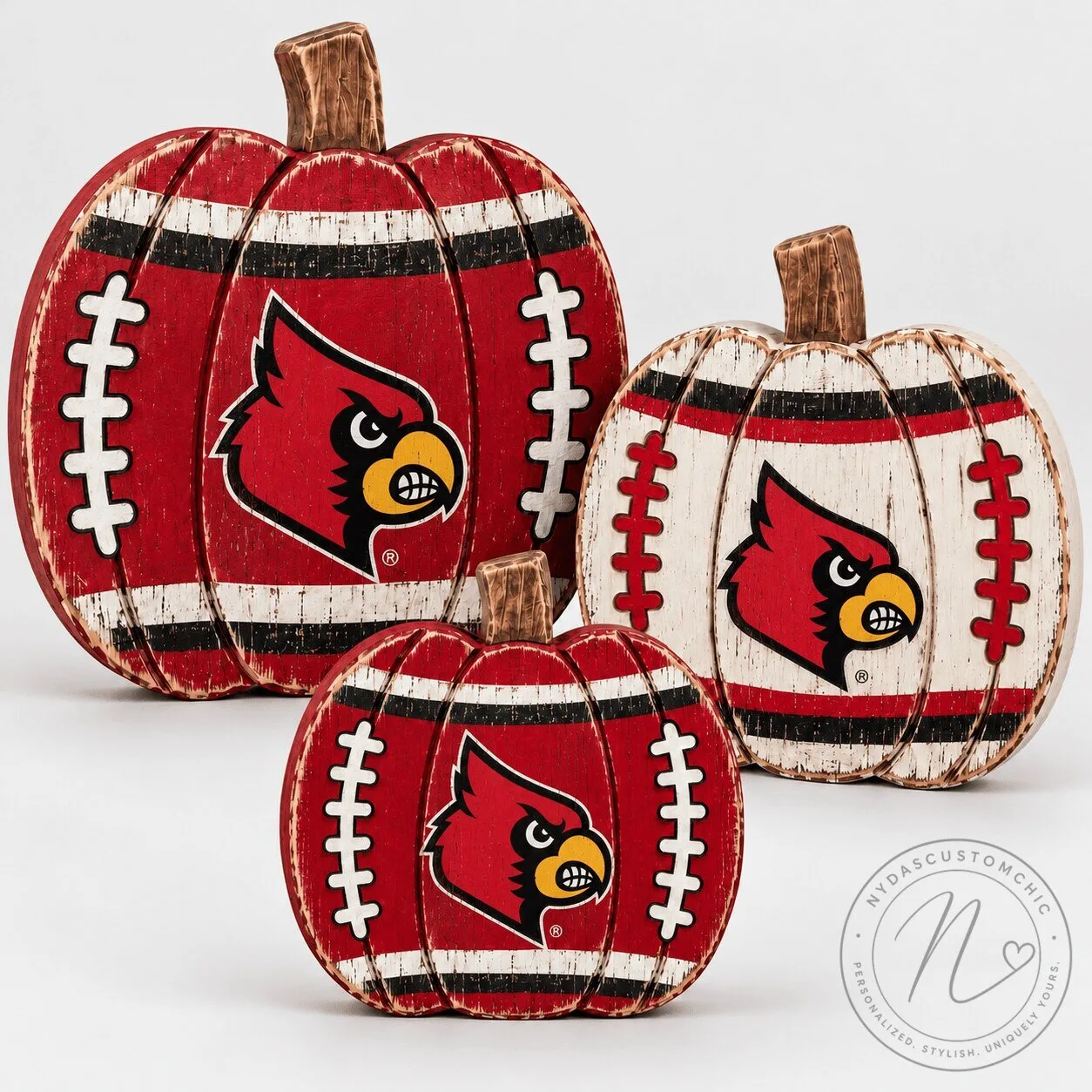 Louisville Cardinals Football Pumpkin Tiered Tray Wood Decor Set 1 Louisville Cardinals Football Pumpkin Tiered Tray Wood Decor Set