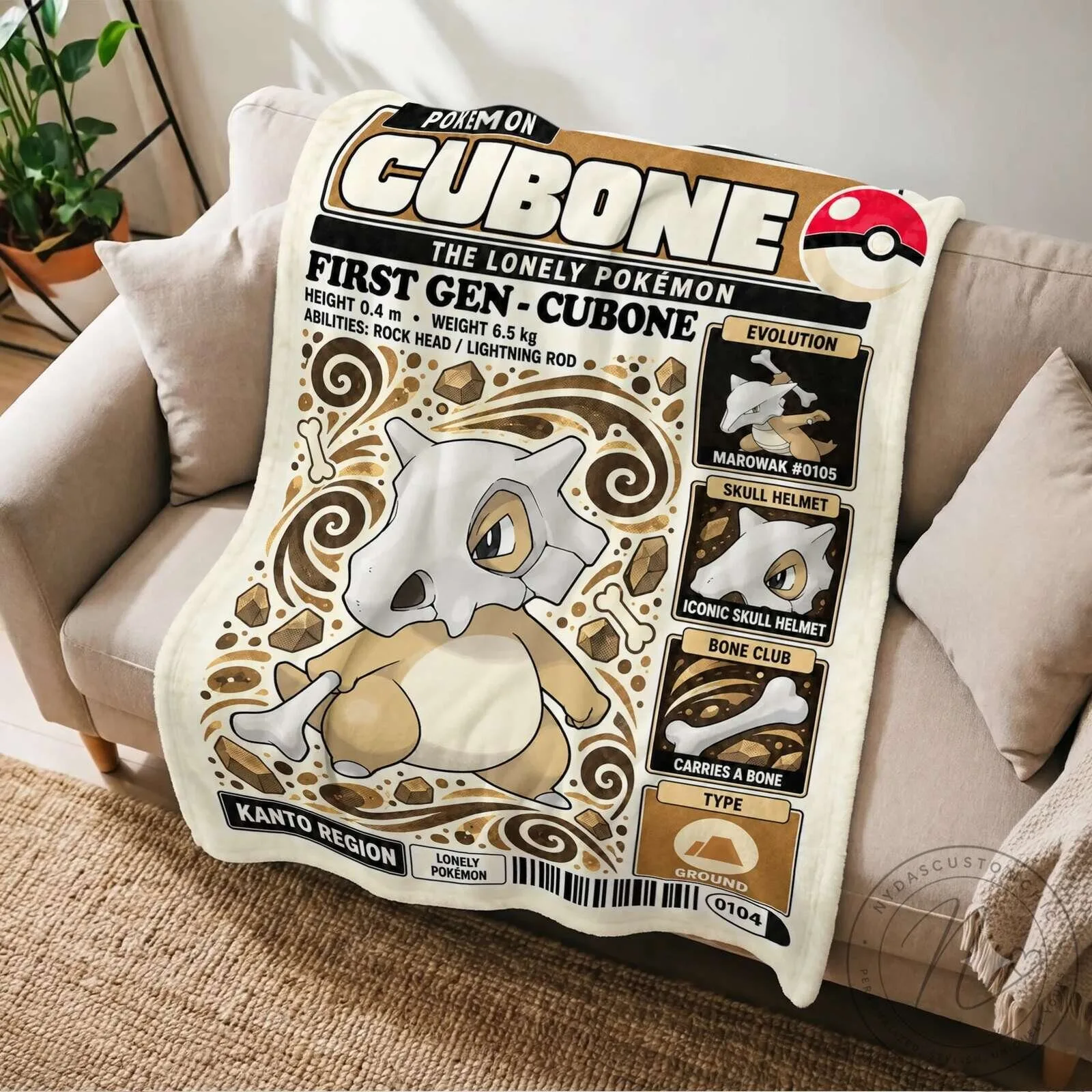 Pokemon Cubone The Lonely Pokemon First Generation Fleece Blanket