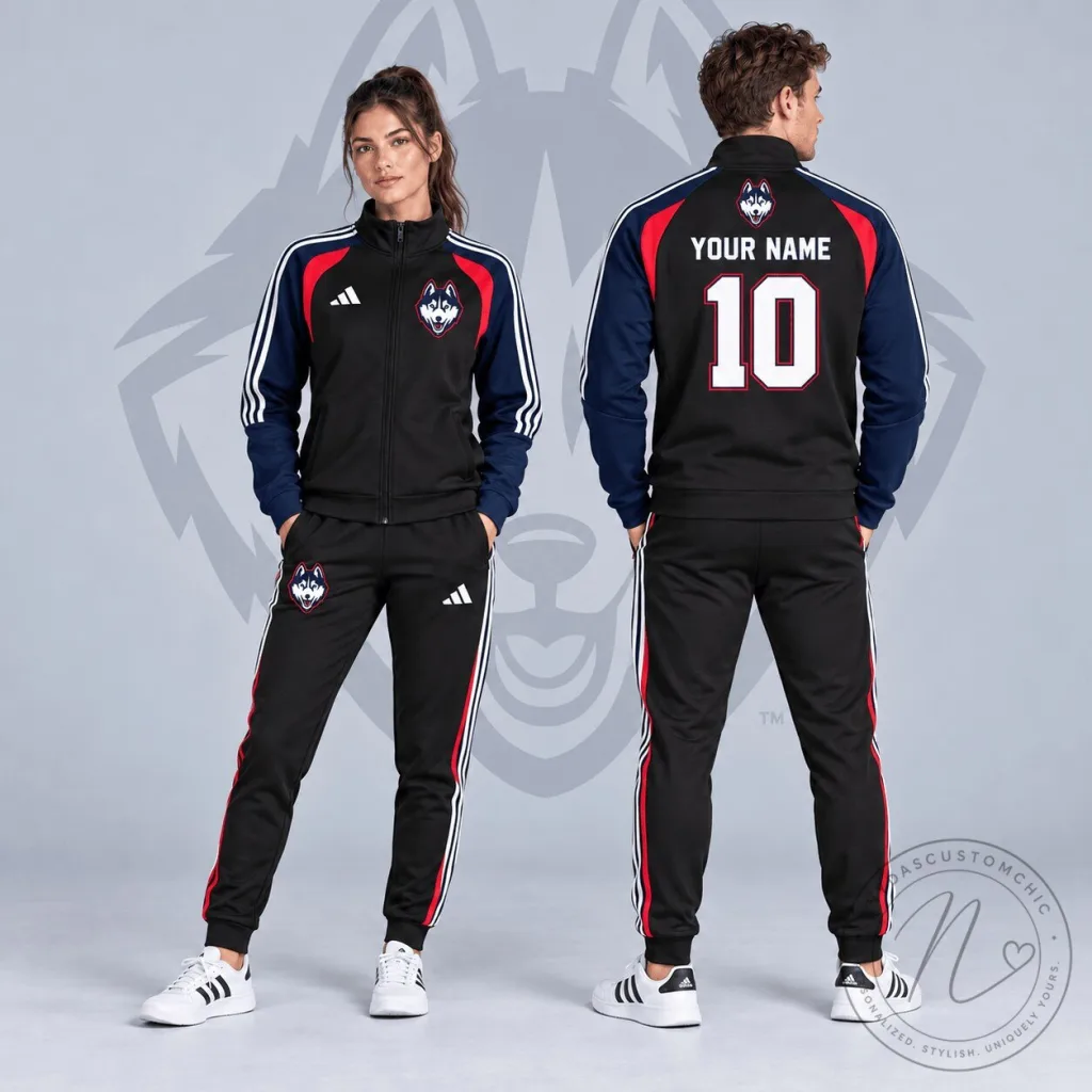 UConn Huskies Personalized Full-Zip Tracksuit Jacket and Jogger Pants Set 21 UConn Huskies Personalized Full-Zip Tracksuit Jacket and Jogger Pants Set