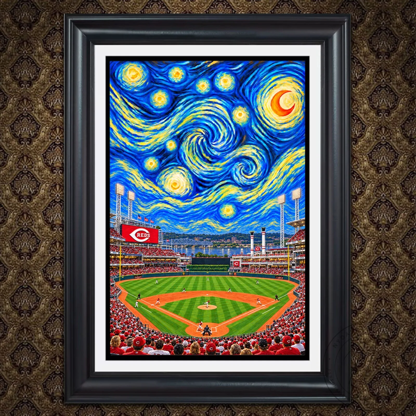 Cincinnati Reds Great American Ball Park Starry Night Painting Wall Art