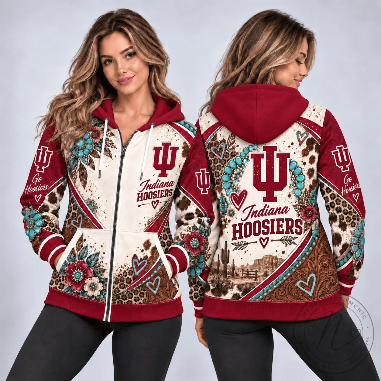 Indiana Hoosiers Western Boho Style Full-Zip Hoodie for Women 5 Indiana Hoosiers Western Boho Style Full-Zip Hoodie for Women