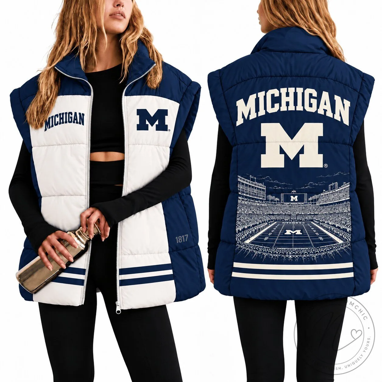 Michigan Wolverines Football Stadium Design Women's Puffer Vest