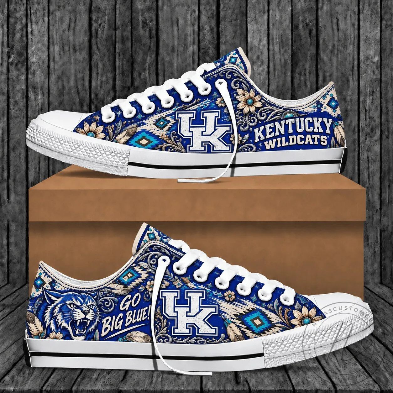 Kentucky Wildcats Western Boho Pattern Blue Low Top Canvas Shoes 1 Kentucky Wildcats Western Boho Pattern Blue Low Top Canvas Shoes