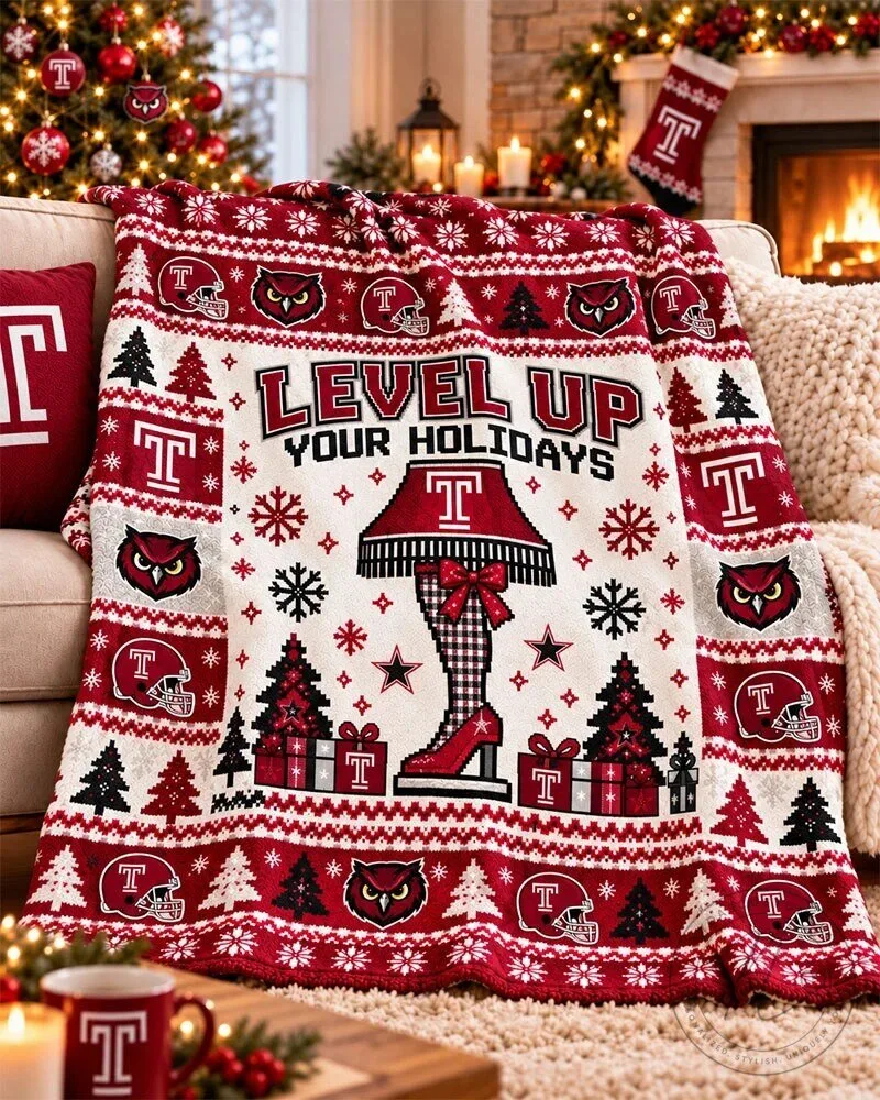 Temple Owls Level Up Your Holidays Christmas Flannel Blanket 1 Temple Owls Level Up Your Holidays Christmas Flannel Blanket