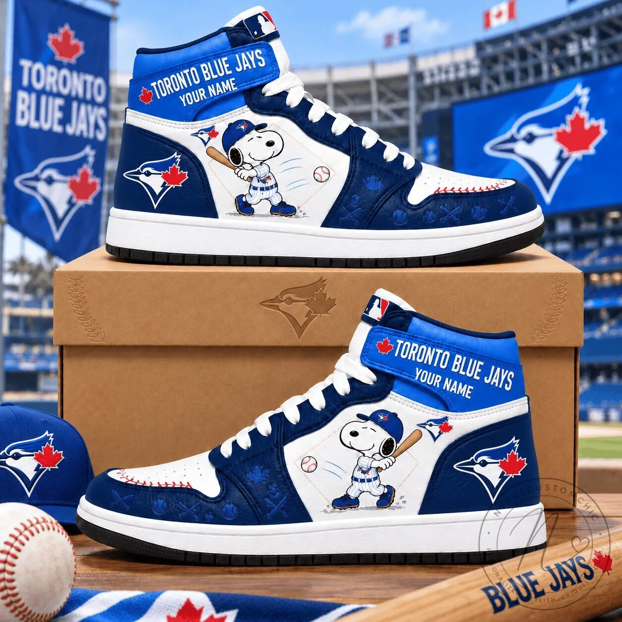 Toronto Blue Jays Snoopy Baseball Home Run Custom Name High Top Sneakers 2 Toronto Blue Jays Snoopy Baseball Home Run Custom Name High Top Sneakers