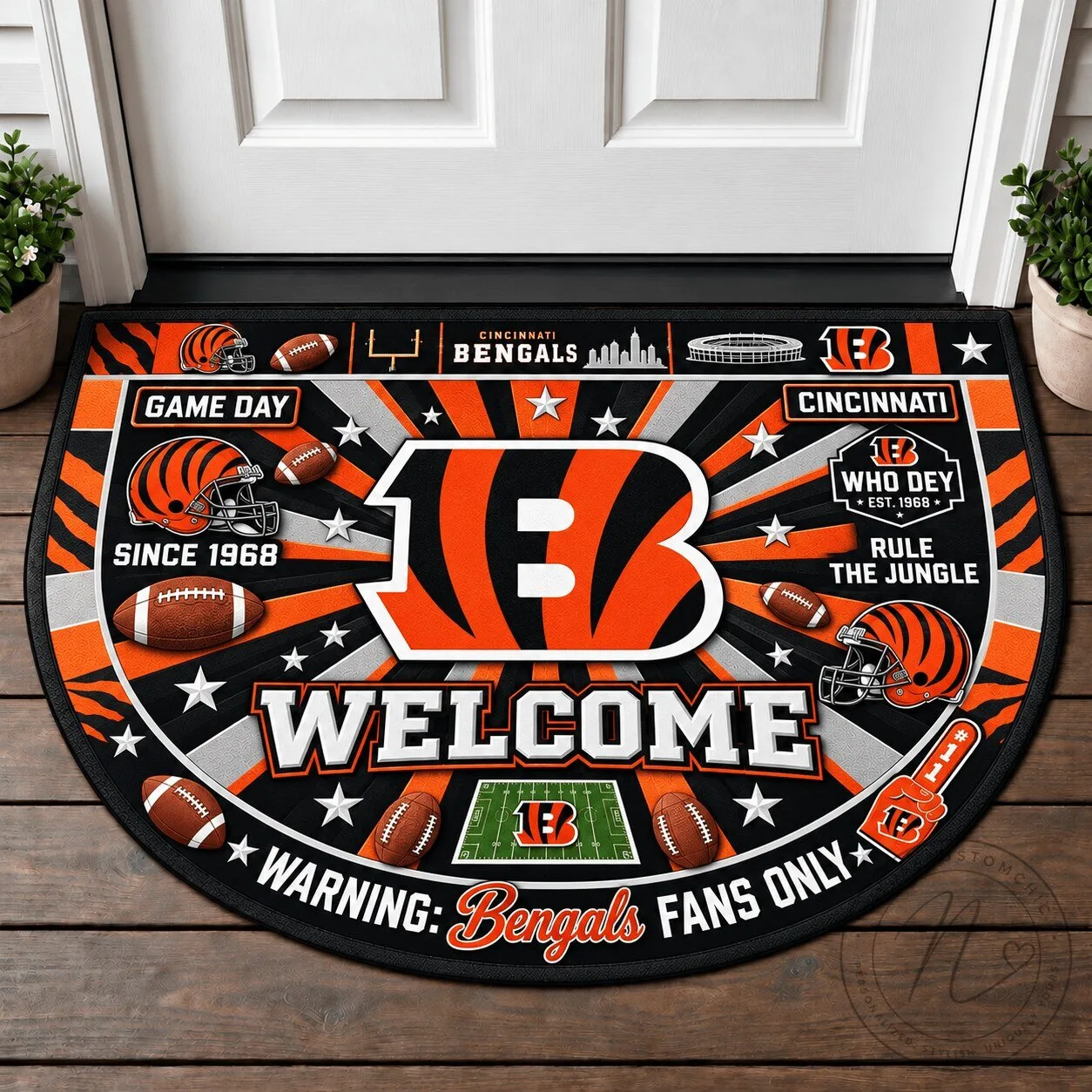 Cincinnati Bengals Football Team Welcome Doormat for Game Day Home Decor