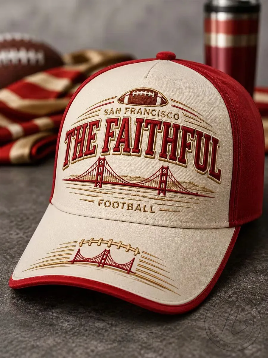 San Francisco The Faithful Football Golden Gate Bridge Red and Cream Cap Hat
