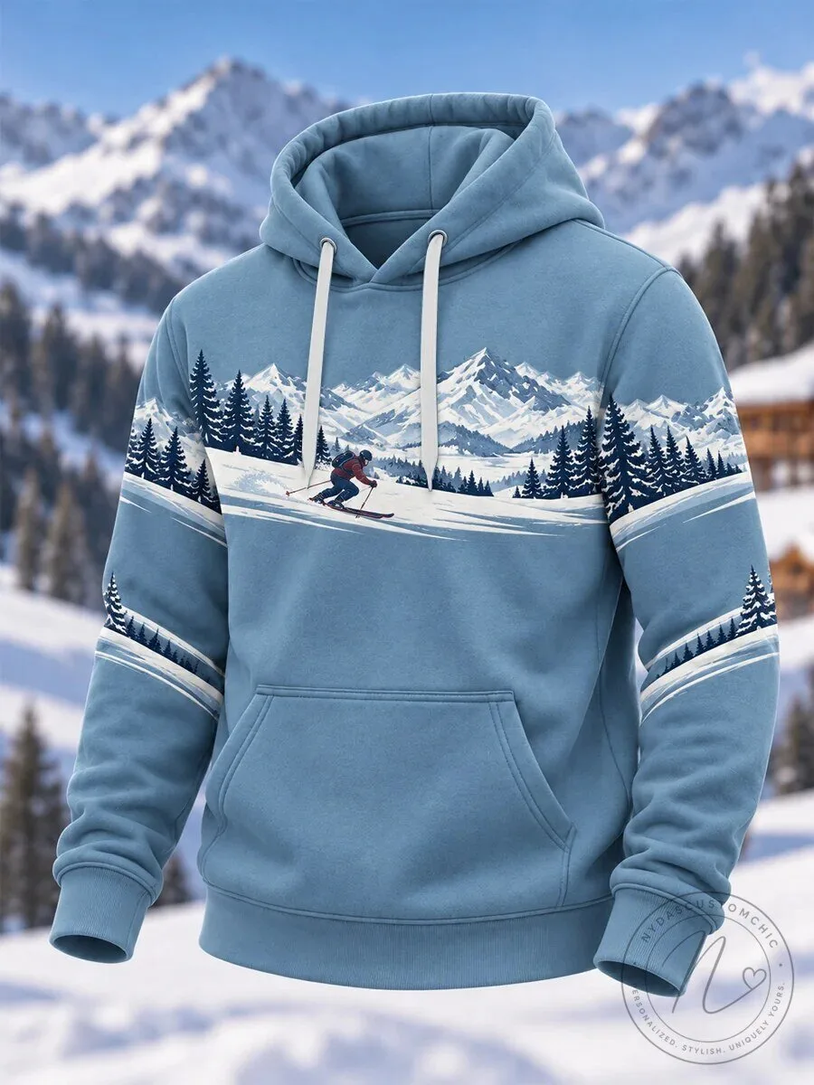 Skiing Mountain Landscape Winter Sports Adventure Graphic Pullover Hoodie 1 Skiing Mountain Landscape Winter Sports Adventure Graphic Pullover Hoodie