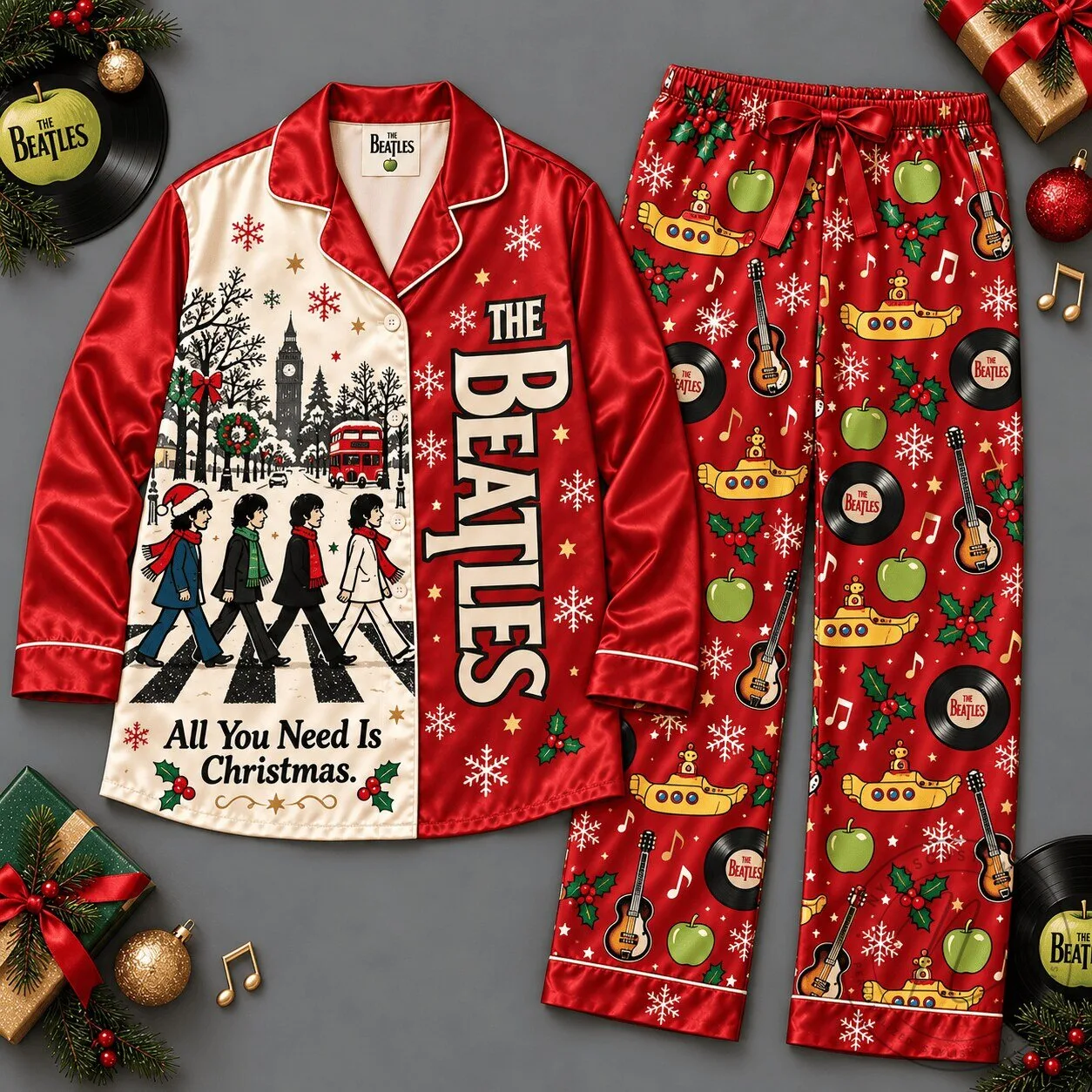 The Beatles Abbey Road Christmas Holiday Long Sleeve Pajamas Set 1 The Beatles Abbey Road Christmas Holiday Long Sleeve Pajamas Set
