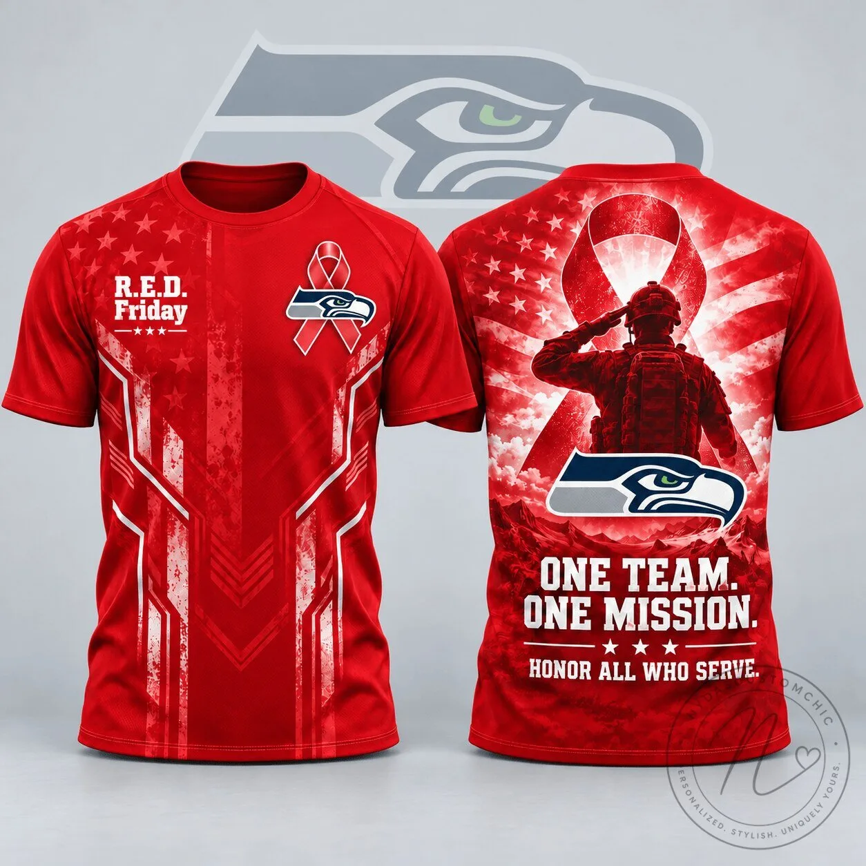 Seattle Seahawks R.E.D. Friday One Team One Mission Patriotic Soldier Tribute T-Shirt