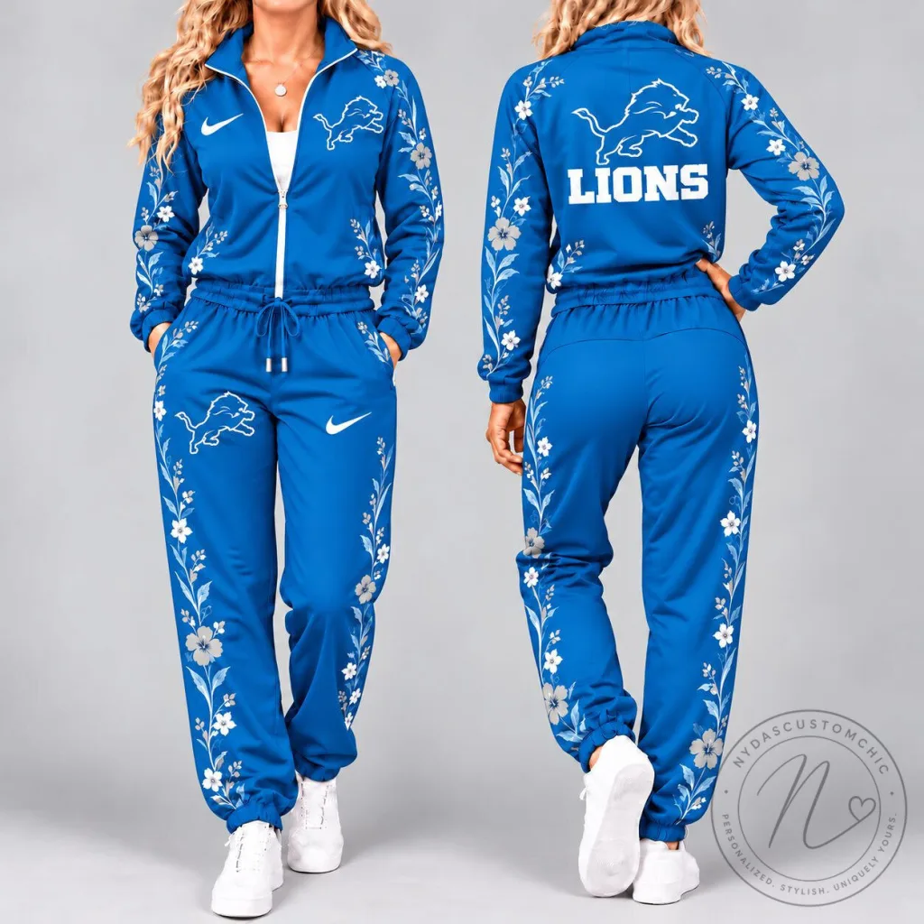 Detroit Lions NFL Floral Team Pride Blue Tracksuit Set for Women Detroit Lions NFL Floral Team Pride Blue Tracksuit Set for Women