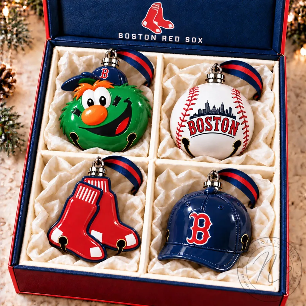 Boston Red Sox Christmas Bell Ornament Set Boston Red Sox Christmas Bell Ornament Set