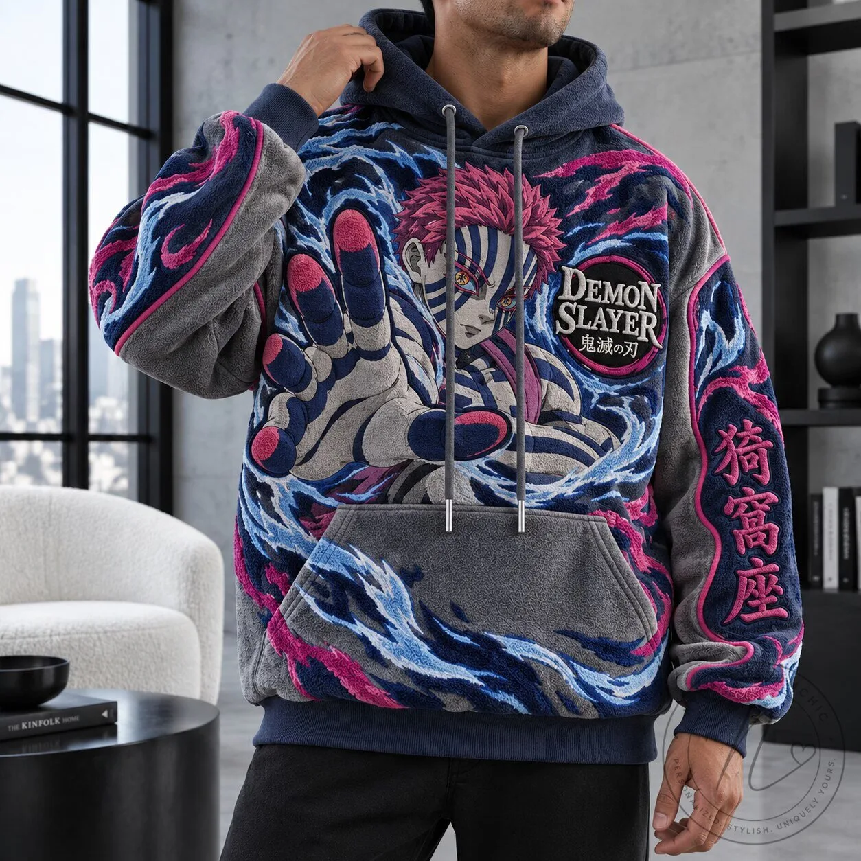 Demon Slayer Akaza Anime Character Graphic Print Pullover Hoodie
