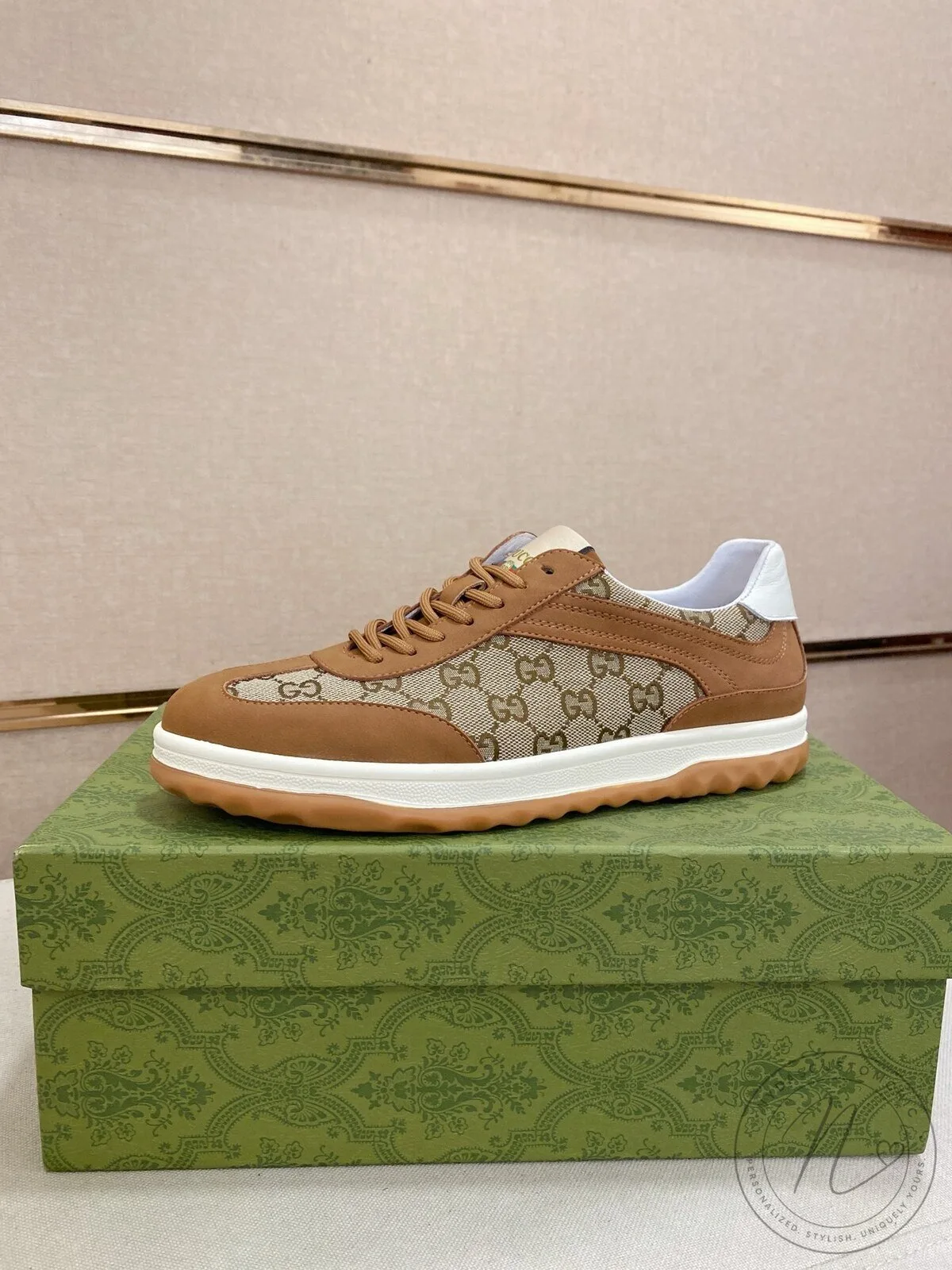 Gucci Monogram Canvas And Suede Low Top Sneakers For Men 1 Gucci Monogram Canvas And Suede Low Top Sneakers For Men