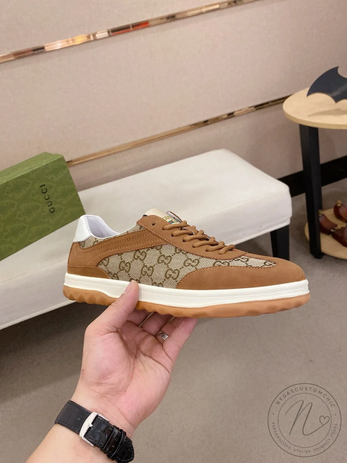Gucci Monogram Canvas And Suede Low Top Sneakers For Men 10 Gucci Monogram Canvas And Suede Low Top Sneakers For Men