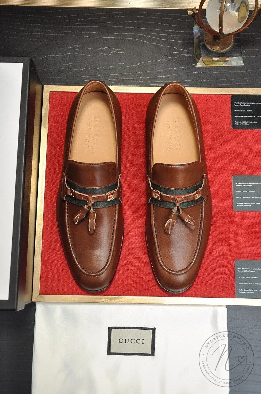 Gucci Brown Leather Tassel Loafers for Men Formal Slip-On Shoes 11 Gucci Brown Leather Tassel Loafers for Men Formal Slip-On Shoes