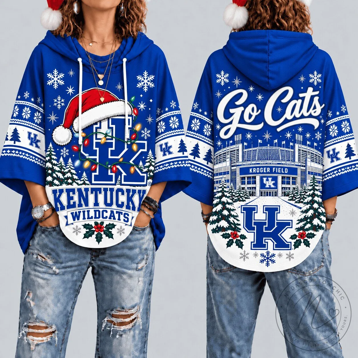 Kentucky Wildcats Christmas Snowflakes Santa Hat Holiday Hoodie