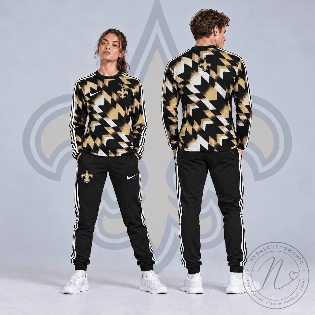 New Orleans Saints Abstract Zigzag Camo Long Sleeve Crewneck Shirt