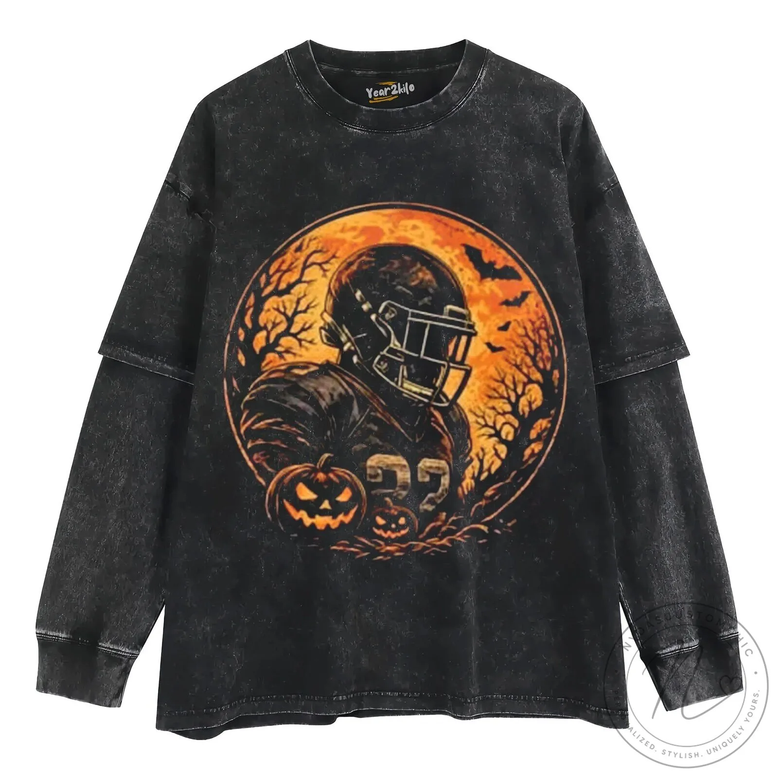 Spooky Football Player Pumpkin Halloween Full Moon Black T-Shirt 14 Spooky Football Player Pumpkin Halloween Full Moon Black T-Shirt