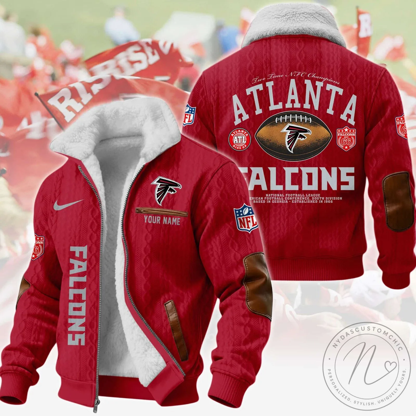 Atlanta Falcons NFL Football Team Red Winter Fleece Bomber Jacket