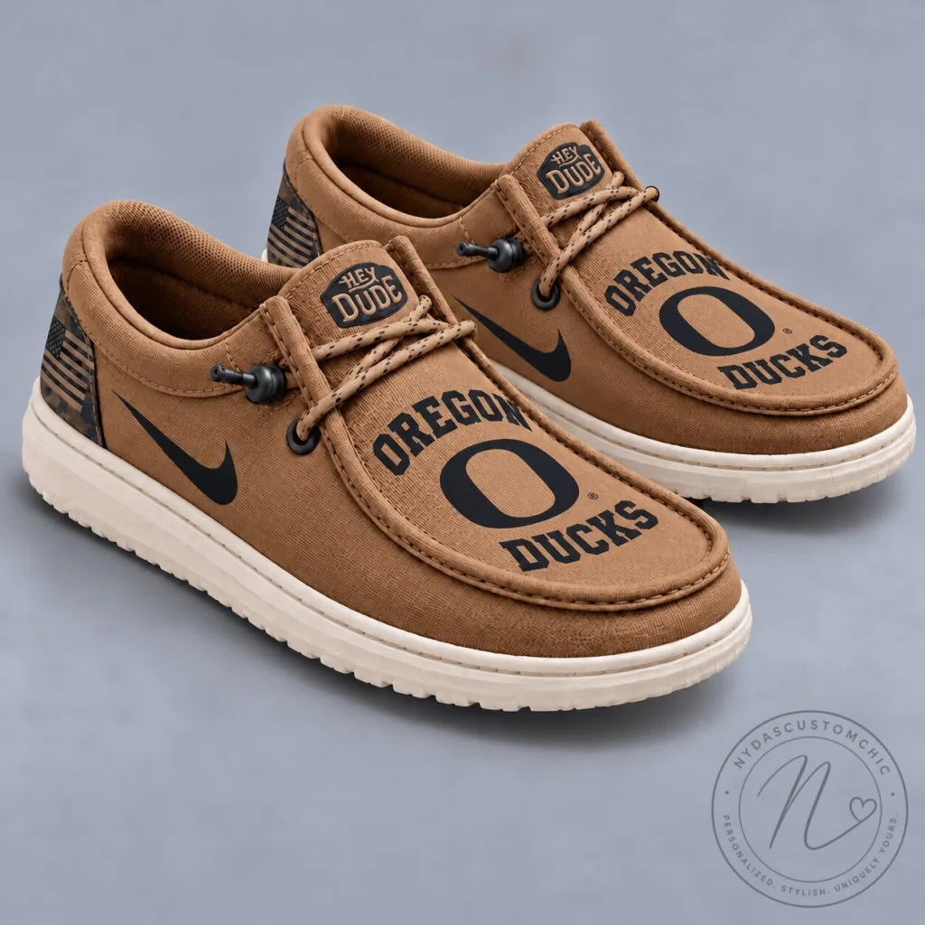 Oregon Ducks NCAA Vintage Military Brown Loafer Shoes