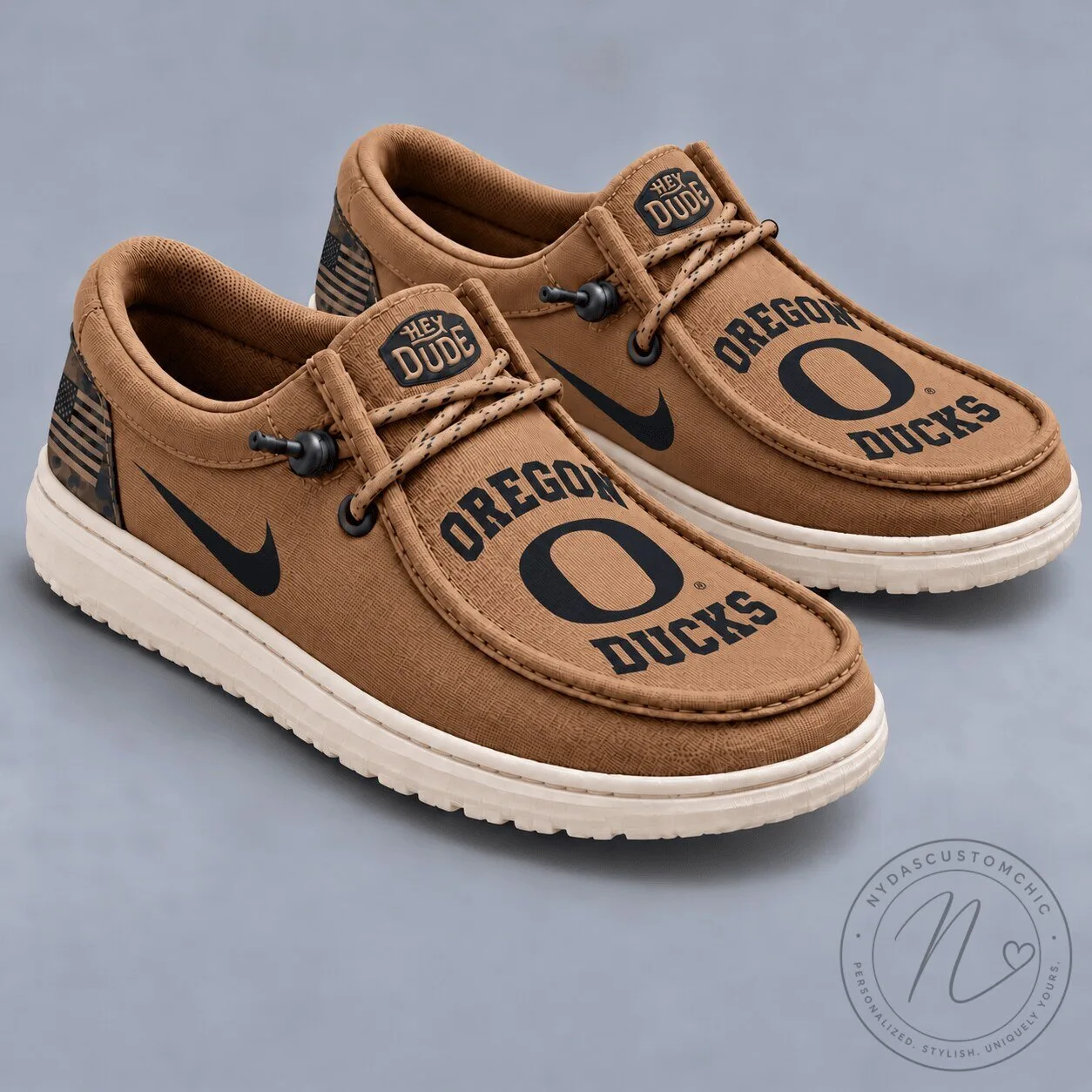 Oregon Ducks NCAA Vintage Military Brown Loafer Shoes
