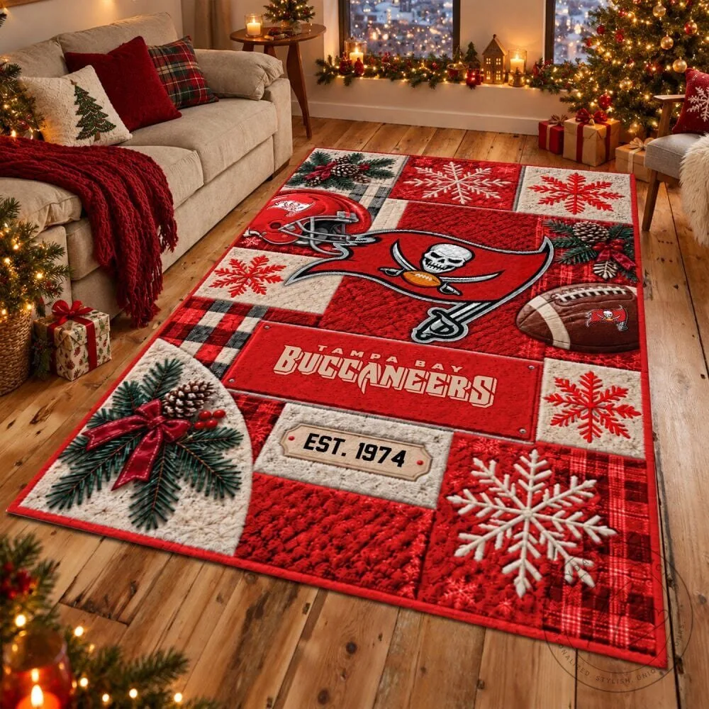 Tampa Bay Buccaneers Christmas Holiday Snowflake Area Rug