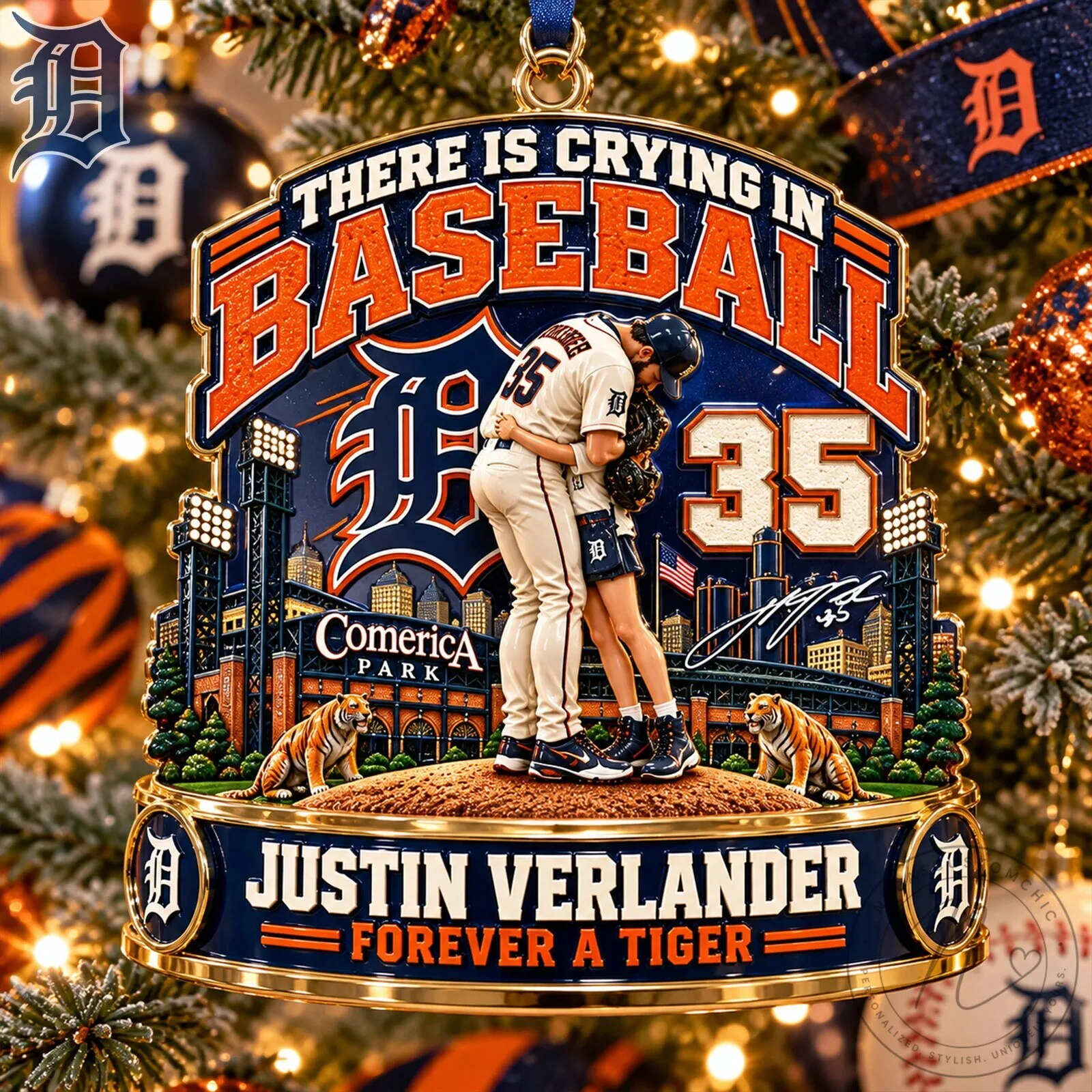 Detroit Tigers Justin Verlander Forever A Tiger Christmas Ornament