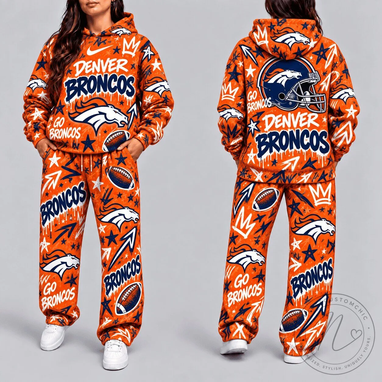 Denver Broncos NFL Graffiti Art Style Orange Hoodie