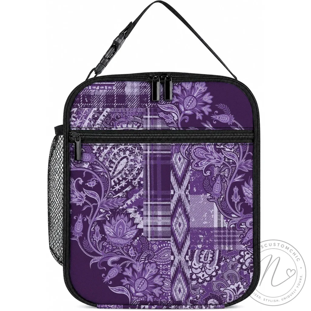 Purple Floral Paisley Patchwork Insulated Lunch Bag
