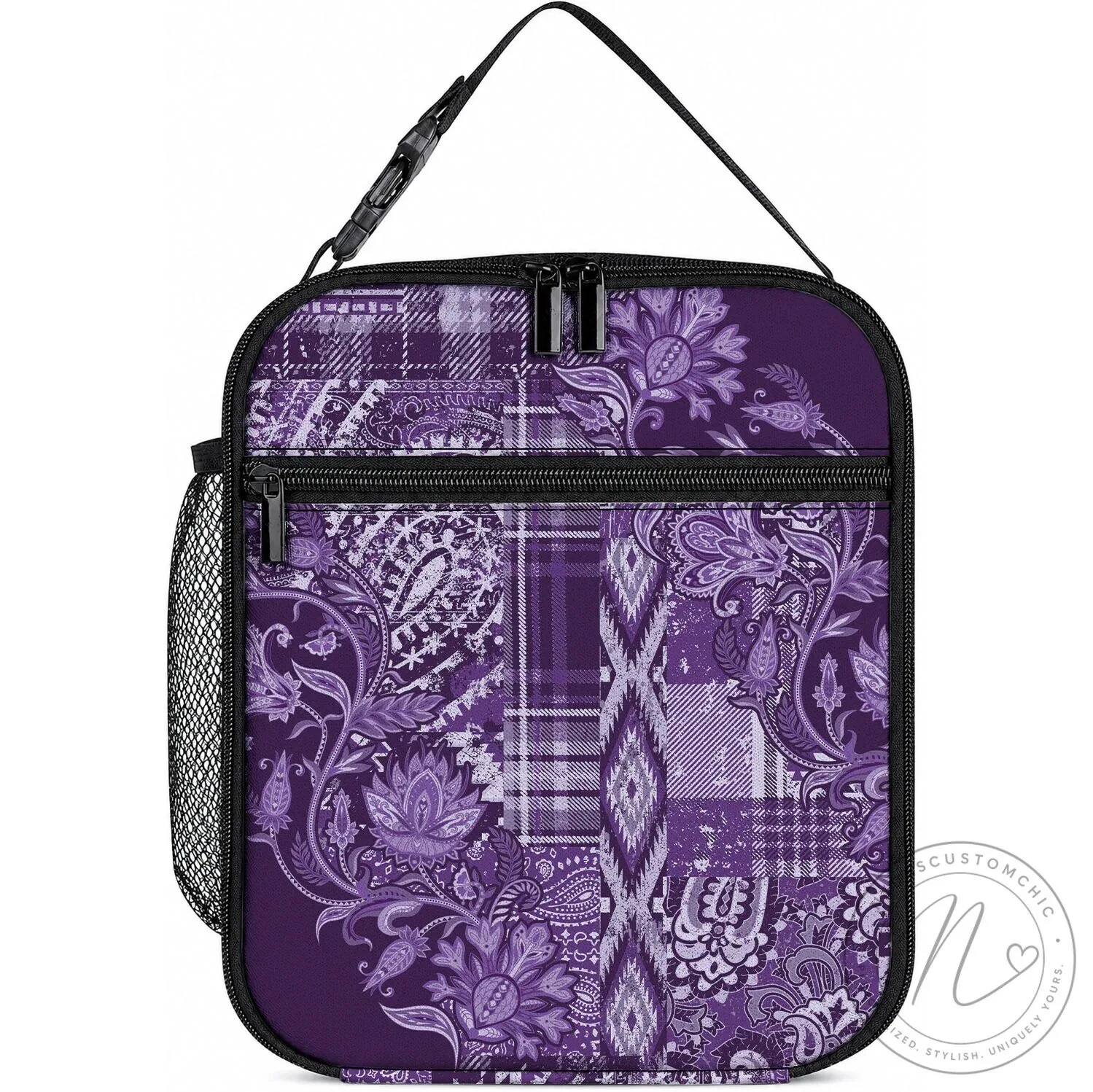 Purple Floral Paisley Patchwork Insulated Lunch Bag