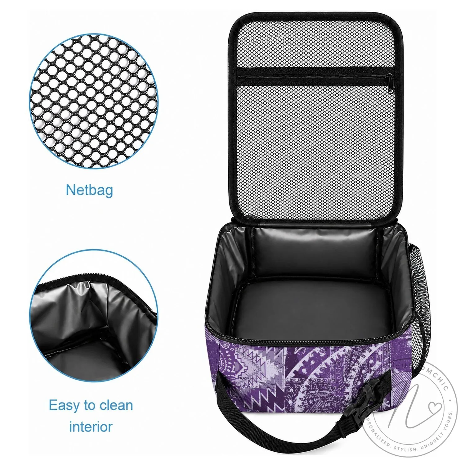 Purple Floral Paisley Patchwork Insulated Lunch Bag 7 Purple Floral Paisley Patchwork Insulated Lunch Bag