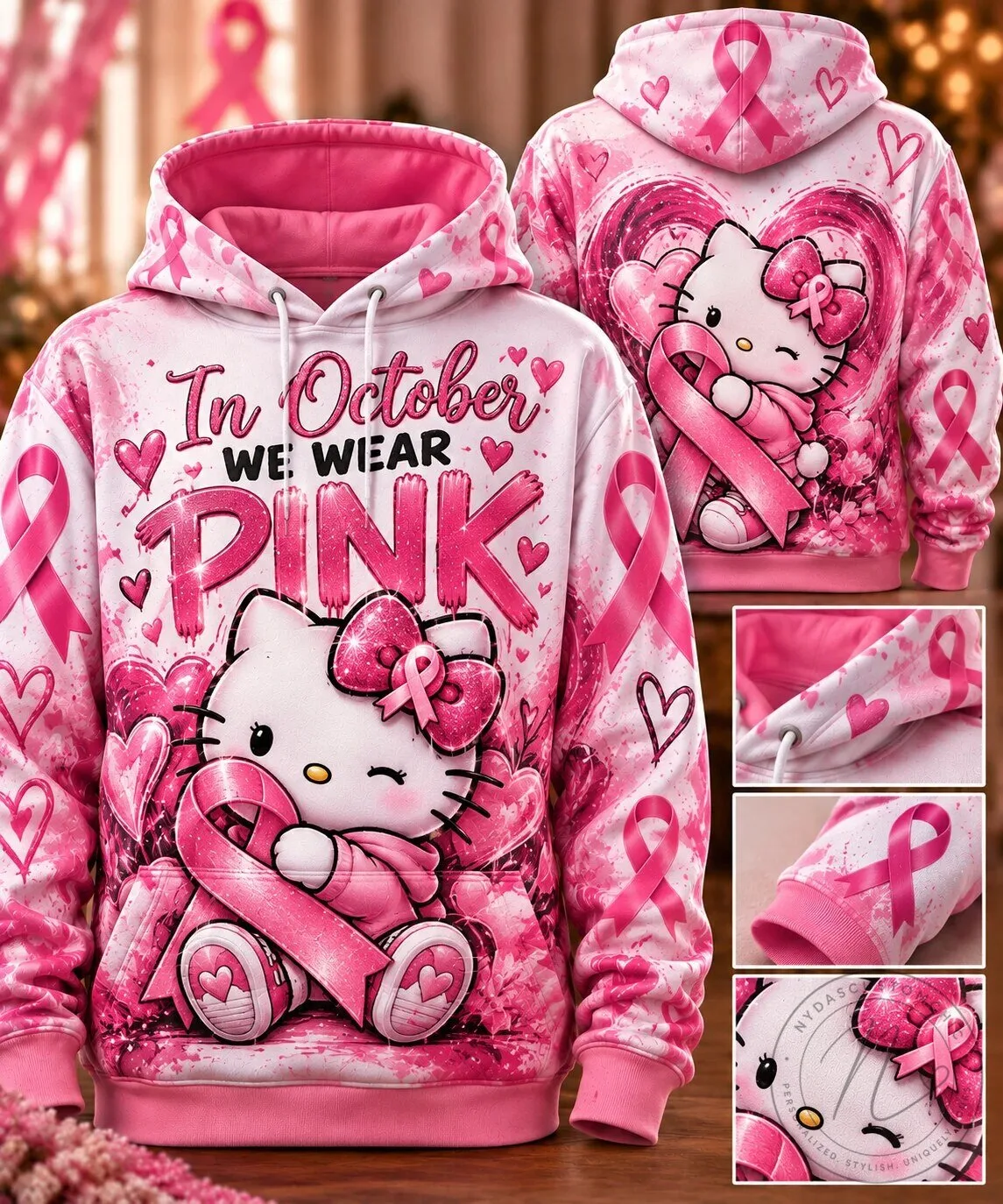 Hello Kitty In October We Wear Pink Breast Cancer Awareness Hoodie