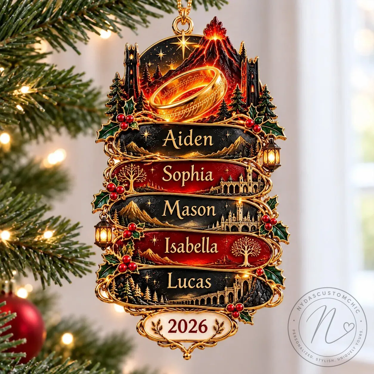 Lord of the Rings Personalized Christmas Ornament with Custom Names and Year