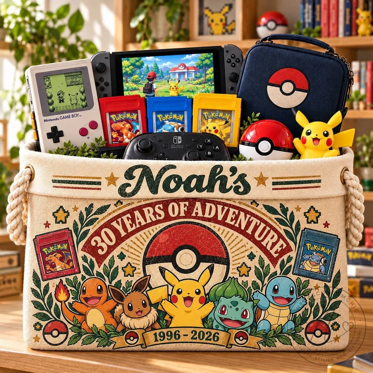Personalized Pokemon 30th Anniversary Storage Basket with Rope Handles