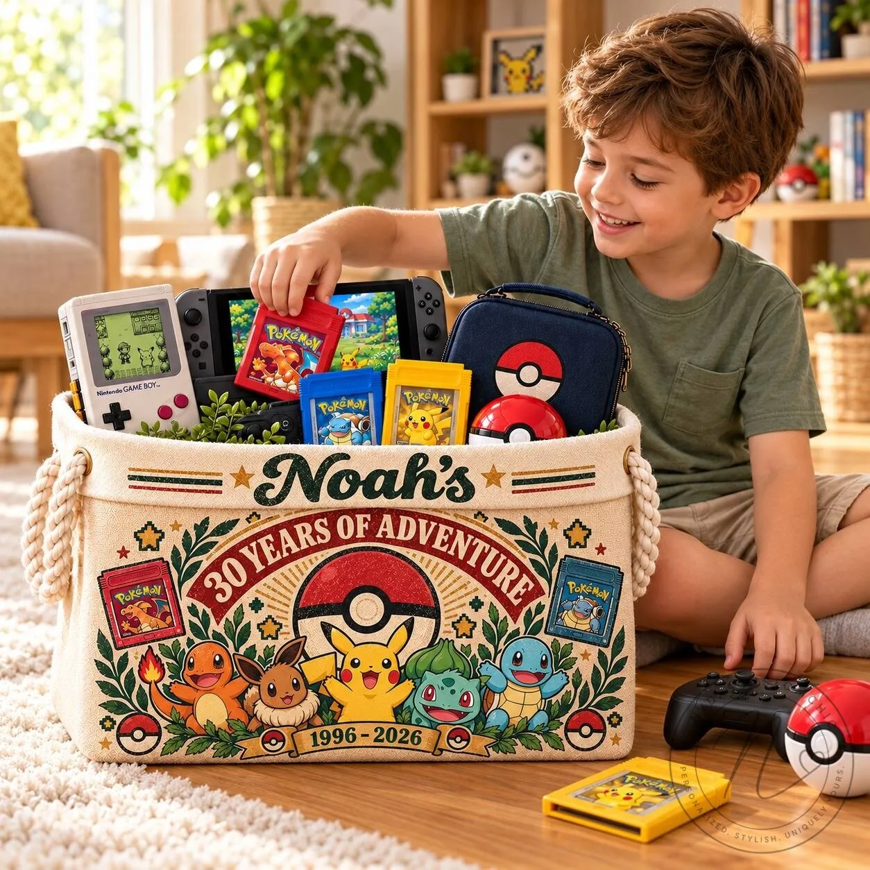 Personalized Pokemon 30th Anniversary Storage Basket with Rope Handles 6 Personalized Pokemon 30th Anniversary Storage Basket with Rope Handles