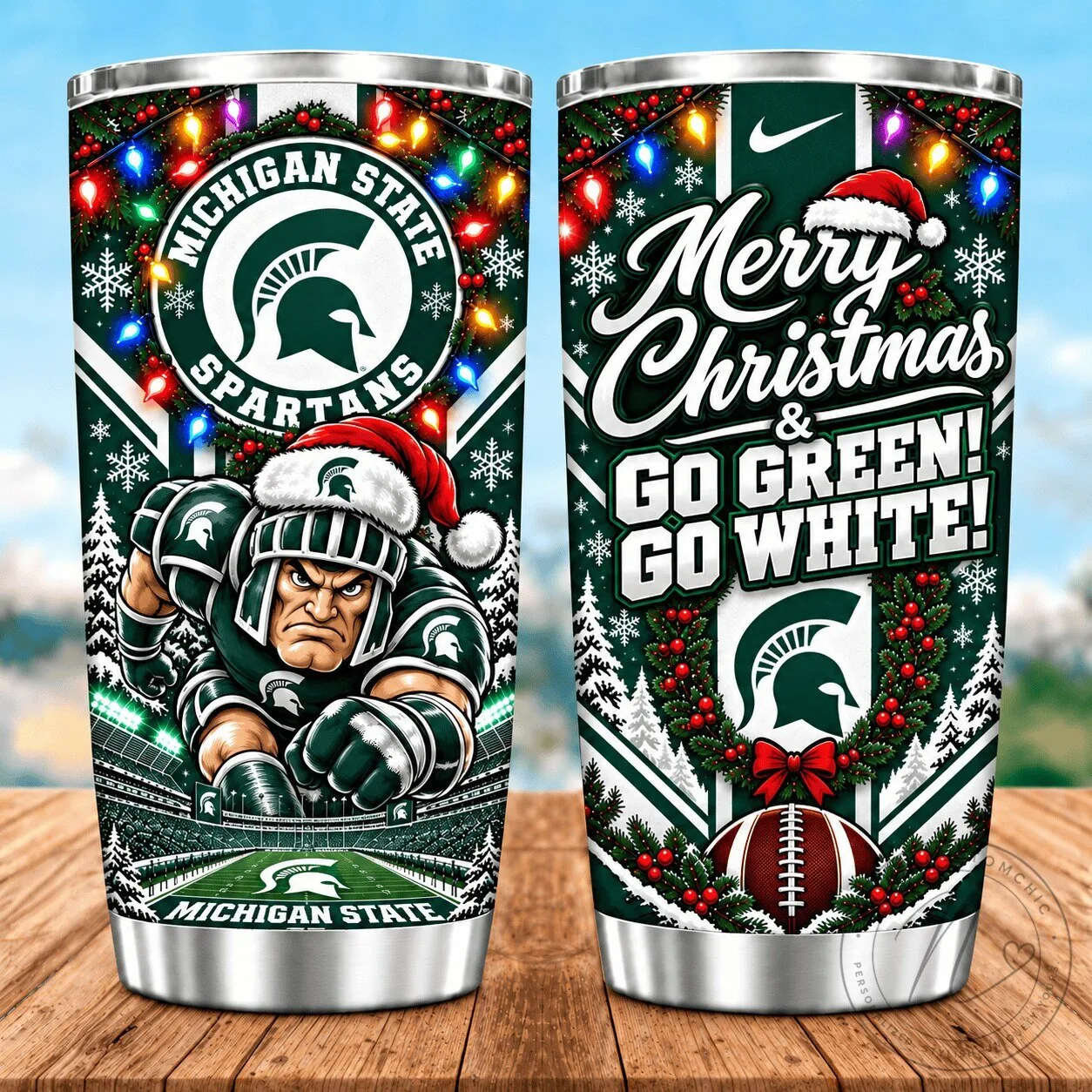 Michigan State Spartans Christmas Spirit Football Player Stainless Steel Tumbler